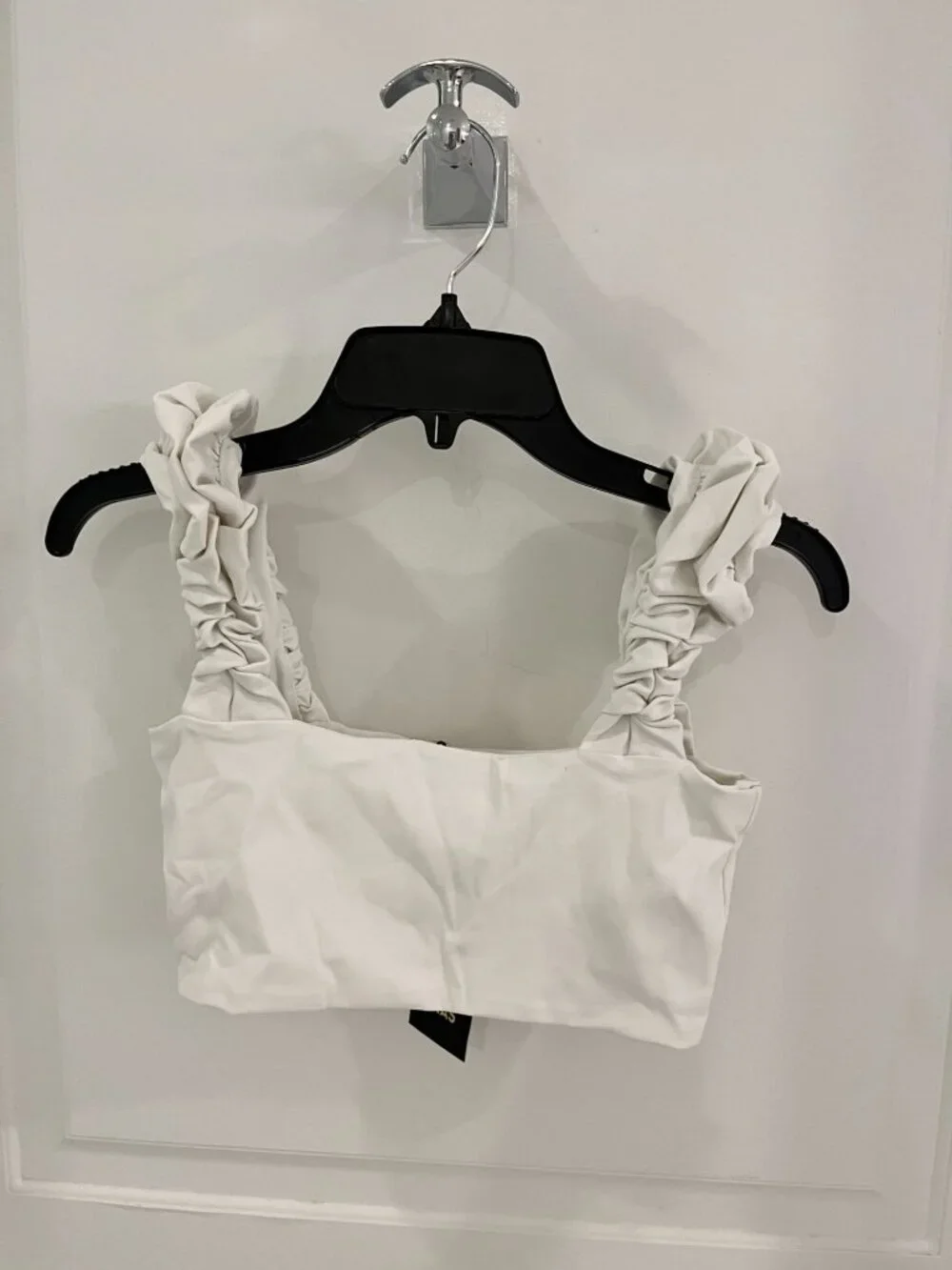 NWT Port De Bras White Scrunchie Crop Top Sports Bra Size SMALL - Picture 5 of 7